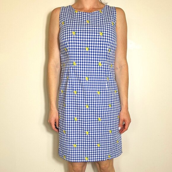 Talbots Dresses & Skirts - Talbots Blue and White Gingham Dress with Embroidered Lemons Size 10P